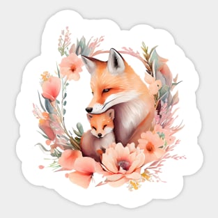Foxes and flowers Sticker